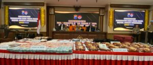 Polda Kaltim saat konfrensi pers kasus narkoba seberat 31,9 kilogram