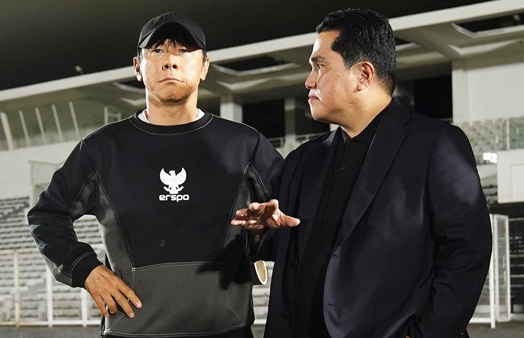 Ketua Umum PSSI Erick Thohir dan pelatih Shin Tae-yong / twitter Erick Thohir