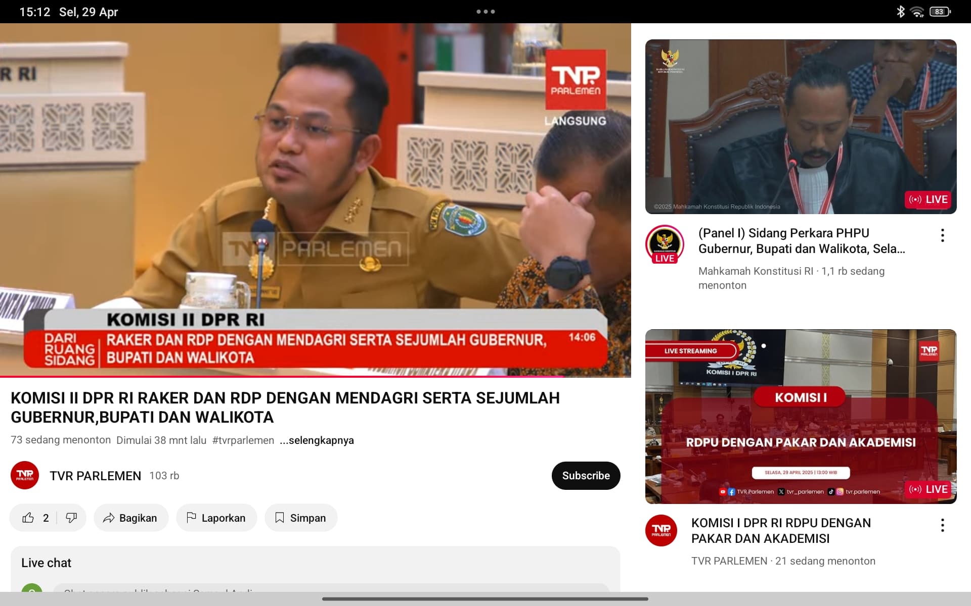 Rapat kerja dengan Mendagri dan rapat dengar pendapat dengan para Gubernur seluruh Provinsi di Indonesia / IST