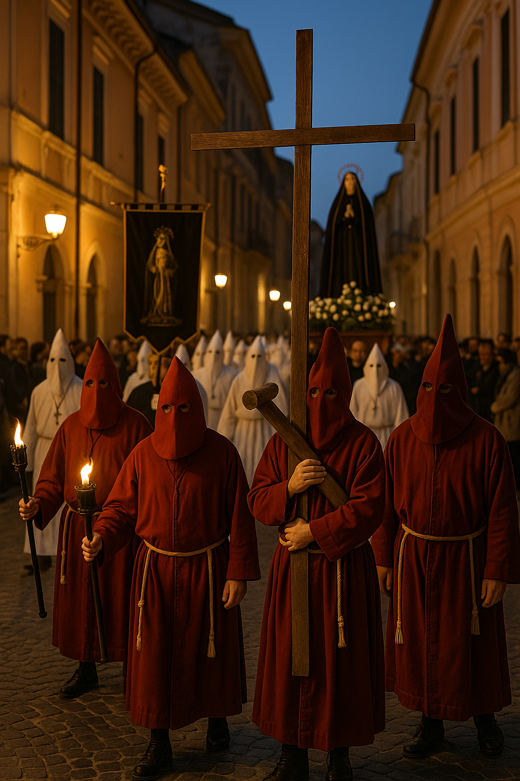 suasana sakral prosesi Via Crucis (Jalan Salib) yang berlangsung di kota Chieti, Italia. Peserta mengenakan jubah tradisional dan membawa patung serta simbol keagamaan, sebagai bagian dari perayaan Paskah Katolik yang sangat dihormati / Pixabay / Unsplash