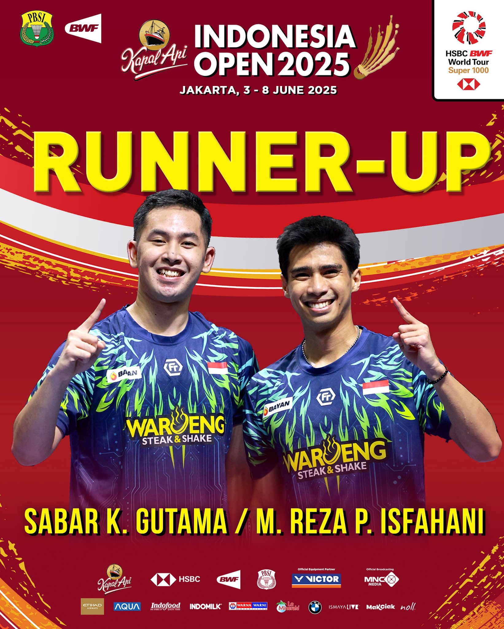 Pasangan Sabar Karyaman Gutama/Moh Reza Pahlevi Isfahani, harus puas menjadi runner-up setelah kalah dari ganda putra Korea Selatan Kim Won-ho/Seo Seung-jae dalam laga final / PBSI