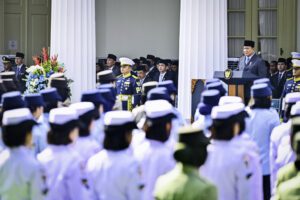 Presiden Prabowo dari mimbar Gedung Pancasila, Kementerian Luar Negeri, Jakarta, Senin (2/6/2025)./Setpres