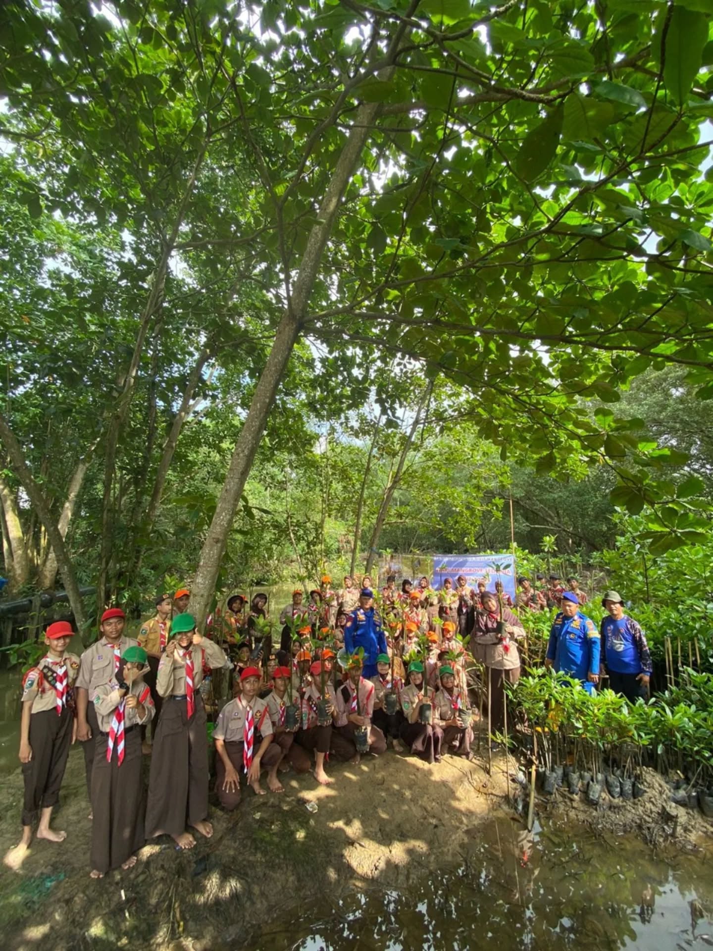 Menanam 500 bibit mangrove di kawasan Hutan Mangrove Proklim, Kelurahan Muara Rapak, Balikpapan Utara / Polda Kaltim