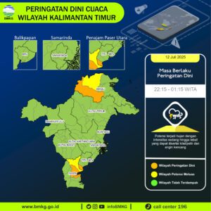 Update Peringatan Dini Cuaca Wilayah - Kaltim , 12 Juli 2025 pukul. 22:15 WITA /twtter BMKG