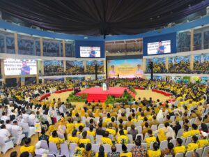 Wali Kota Balikpapan Rahmad Mas’ud saat memberikan sambutan dalam Ekspose Akhir Tahun Pemerintah Kota (Pemkot) di Gedung BSSC Dome, Senin (22/12/2025).