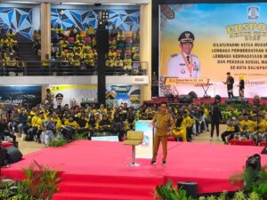 Wali Kota Balikpapan Rahmad Mas’ud saat memberikan sambutan dalam Ekspose Akhir Tahun Pemerintah Kota (Pemkot) di Gedung BSSC Dome, Senin (22/12/2025).