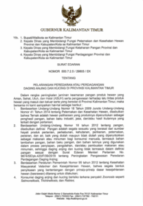 Surat Edaran (SE) Pelarangan Peredaran dan Perdagangan Daging Anjing serta Kucing di seluruh wilayah Bumi Etam