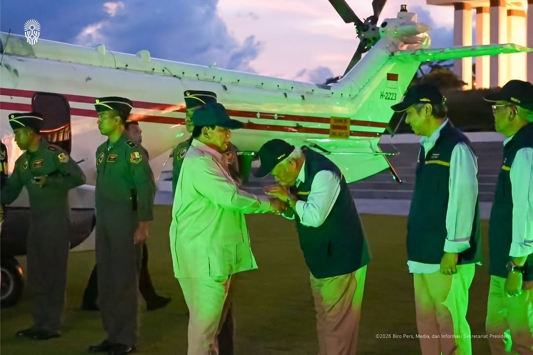 Presiden Prabowo mendarat tepat di halaman Istana Negara IKN pada Senin (12/1/2026), untuk meninjau langsung progres pembangunan IKN / Ist