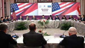 Presiden Prabowo dalam sambutannya pada sesi roundtable Business Summit yang digelar di Washington DC, Amerika Serikat, Rabu (18/02/2026).