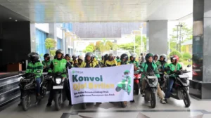 Konvoi Ojol Berlian (Ojek Online Bersama Lindungi Anak, Cegah Perempuan dan Anak) di Kantor Gubernur Kalimantan, Senin (9/2/2026).