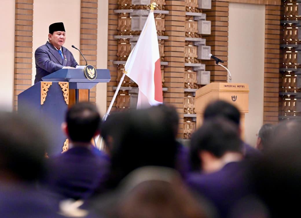 Presiden Prabowo dalam pidato kuncinya pada Forum Bisnis Indonesia–Jepang di Tokyo, Senin (30/03/2026).