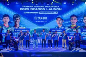 Peluncuran Yamaha Racing Indonesia 2026 di Jakarta. Jajaran pembalap bersama motor balap andalan, siap tempur di kejuaraan dunia dan Asia musim ini.