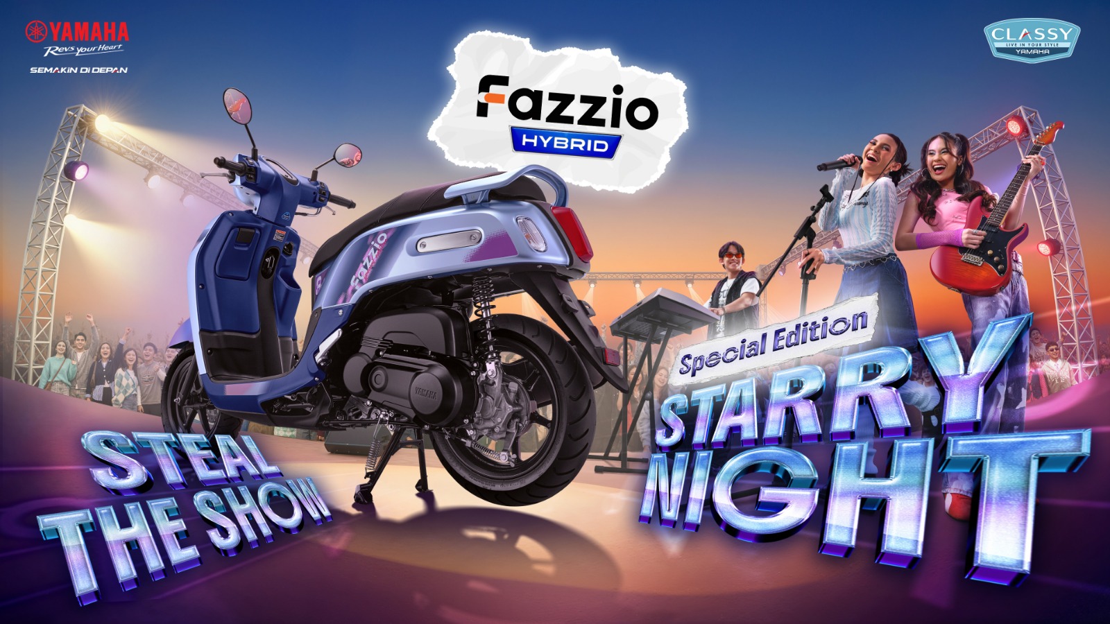 Yamaha Fazzio Hybrid Special Edition warna Starry Night siap mencuri perhatian dengan desain retro-modern dan sentuhan grafis futuristik