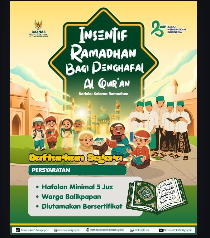 BAZNAS Balikpapan Salurkan Insentif Hafidz Al-Qur’an Ramadan 2026