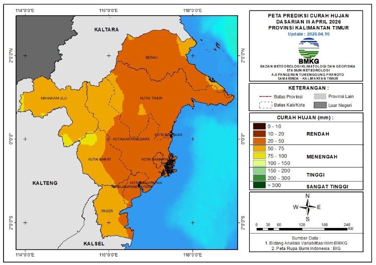 Prakiraan Cuaca Kaltim Akhir April 2026