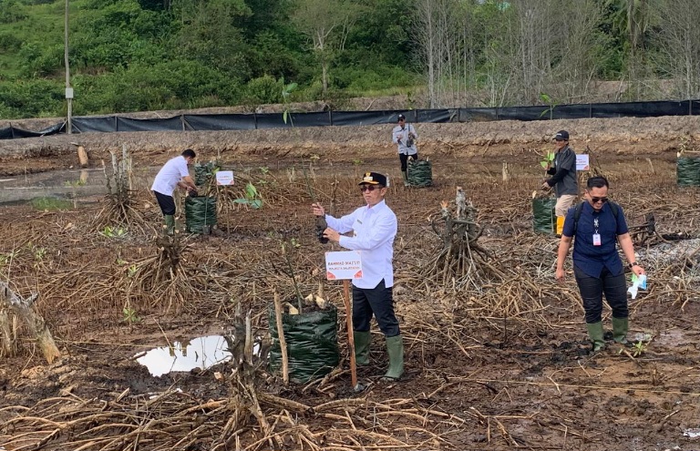 Wali Kota Balikpapan menanam bibit di lahan tidur sebagai upaya mendorong ketahanan pangan dan penghijauan kota.