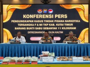 Konfrensi pers Polda Kaltim terkait kasus narkoba seberat 11 kilogram (foto : Inibalikpapan/samsul)