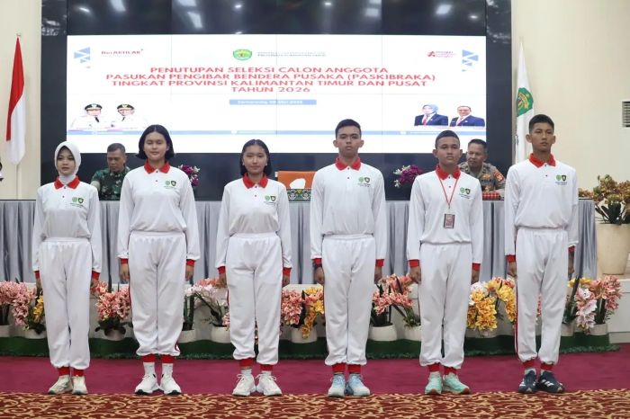 enam pelajar terbaik Kalimantan Timur (Kaltim) terdiri atas tiga putra dan tiga putri dikirim ke Jakarta untuk mengikuti seleksi Pasukan Pengibar Bendera Pusaka (Paskibraka) Nasional Tahun 2026.