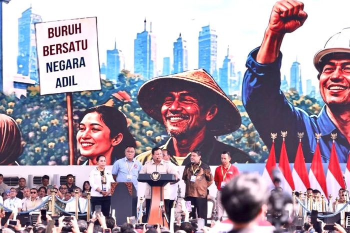 Presiden Prabowo Subianto menghadiri langsung Peringatan Hari Buruh Internasional (May Day) yang dipusatkan di kawasan Lapangan Silang Monumen Nasional (Monas), Jakarta, pada Jumat (01/05/2026).(foto : FB Presiden Prabowo Subianto)