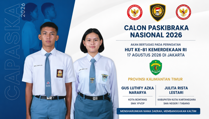 Julita Rista Lestari, dari SMA Negeri 1 Tabang, Kabupaten Kutai Kartanegara, dan Gus Luthfy Azka Nararya, dari SMA YPVDP Kota Bontang
