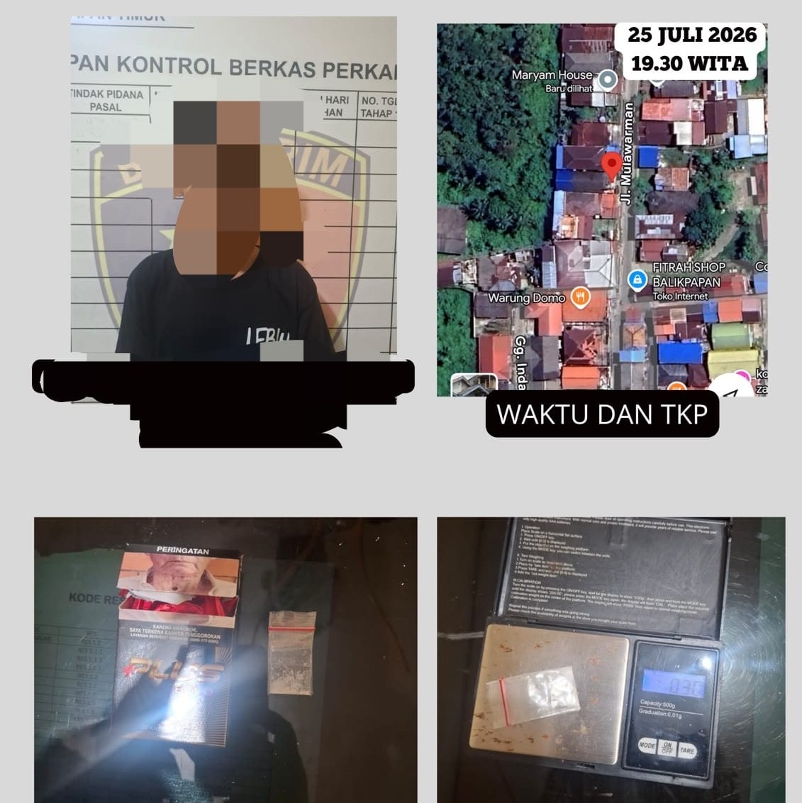 Polsek Balikpapan Timur menangkap seorang pria berinisial APB (30) yang diduga menguasai narkotika jenis sabu dalam operasi di kawasan Manggar, Balikpapan Timur, Sabtu (25/7/2026) malam.