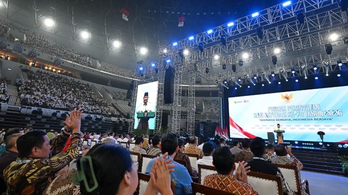 Presiden Prabowo Subianto menghadiri Puncak Peringatan Hari Koperasi ke-79 Tahun 2026 yang digelar di Indonesia Arena, Jakarta, pada Minggu, 12 Juli 2026. Foto: BPMI Setpres/Muchlis Jr