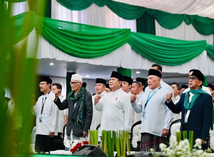 Presiden Prabowo Prabowo saat hadiri Muktamar Ke-35 Nahdlatul Ulama (NU) di Pondok Pesantren Bahrul Ulum Tambakberas, Kabupaten Jombang, Jawa Timur, Senin (31/8/2026).