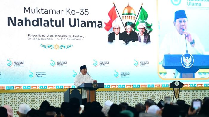 Presiden Prabowo Subianto menghadiri sekaligus meresmikan pembukaan Muktamar ke-35 Nahdlatul Ulama (NU) yang digelar di Lapangan Untung Surapati, Pondok Pesantren Bahrul Ulum Tambakberas, Kabupaten Jombang, Provinsi Jawa Timur, pada Kamis, 27 Agustus 2026. Foto: BPMI Setpres/Muchlis Jr
