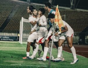 Pemain Timnas U-20 Indonesia usai mencetak gol ke gawang Laos (foto : PSSI)