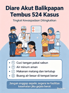Kasus diare akut di Kota Balikpapan melonjak menjadi 524 kasus pada Minggu ke-34 Tahun 2026