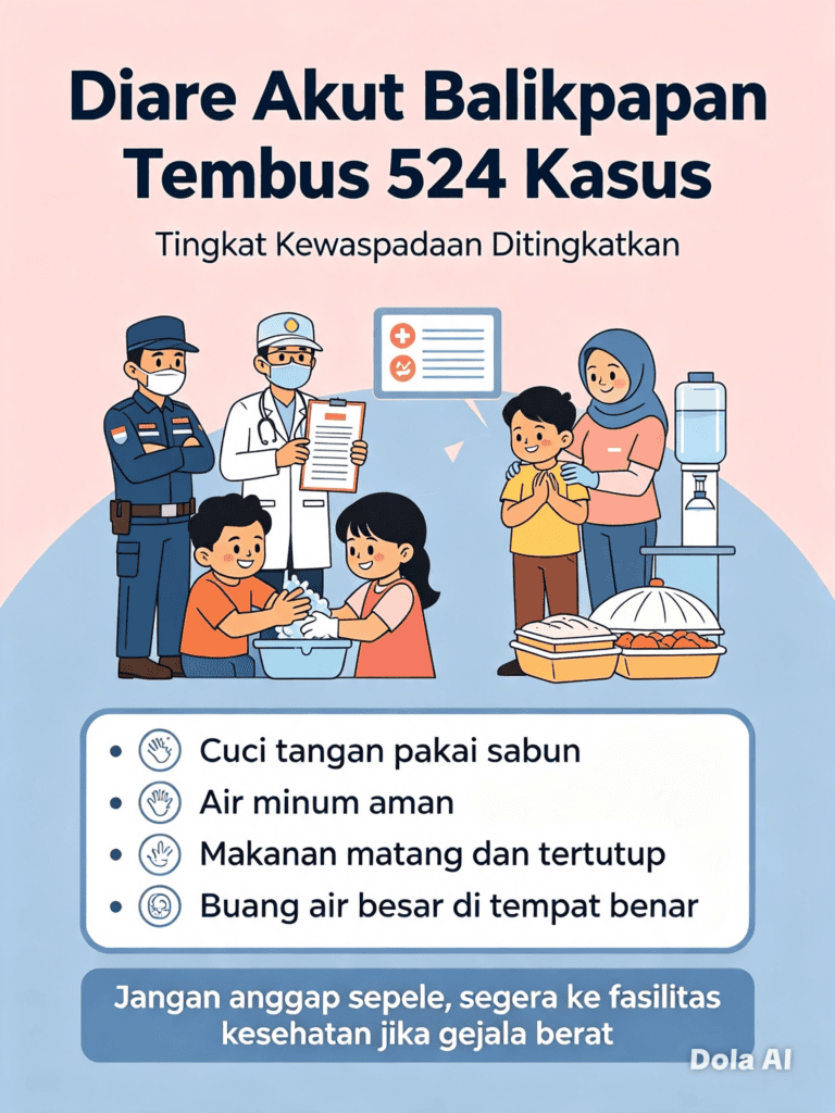 Kasus diare akut di Kota Balikpapan melonjak menjadi 524 kasus pada Minggu ke-34 Tahun 2026