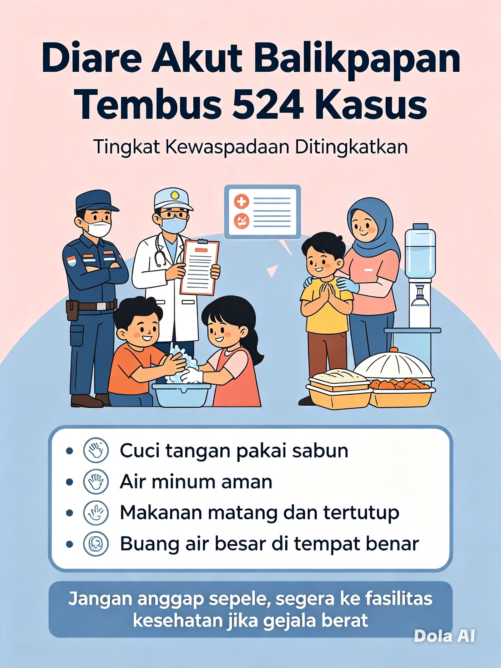 Kasus diare akut di Kota Balikpapan melonjak menjadi 524 kasus pada Minggu ke-34 Tahun 2026