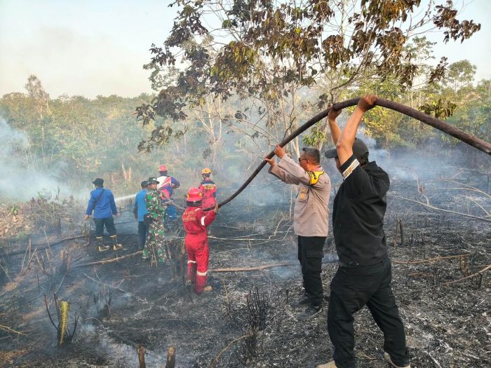 Lahan rumput kering setengah hektar di Jalan Mukmin Faisal RT 70, Kelurahan Sepinggan, Kecamatan Balikpapan Selatan yang terbakar berhasil di padamkan (foto : Polresta Balikpapan)