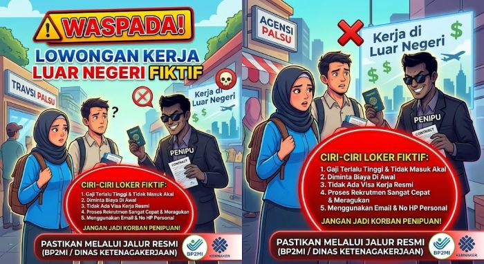 Pemerintah menemukan dan menurunkan 7.908 konten iklan lowongan kerja luar negeri fiktif yang beredar di internet.
